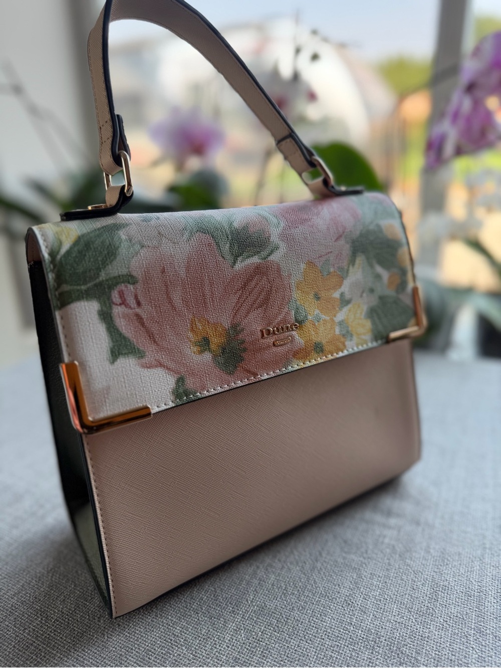 Dune London Blush Pink and Green Floral Top-Handle Crossbody Bag